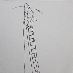 Kirsten K&ouml;tter: Im Garten am Tag als mein Vater den Baum abs&auml;gte, Site-specific Painting, August 2004, Taunusgarten, 50° N / 8 ° O