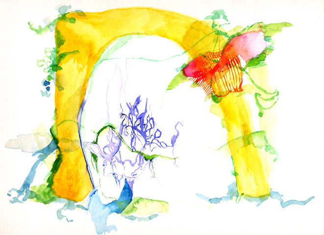 Kirsten K&ouml;tter: Site-specific painting, Malerei vor Ort, Sp&auml;tsommer 2003, Aquarell, 30 &times; 40 cm