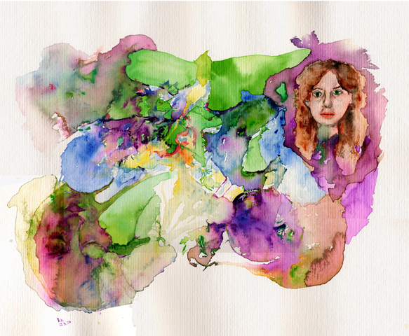 Kirsten K&ouml;tter: Selbstportr&auml;t von altem Foto, 2006, Aquarell, 30 &times; 40 cm