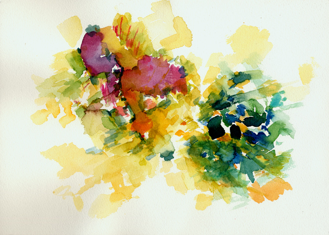 Kirsten K&ouml;tter: Site-specific painting, Malerei vor Ort, beim Schlo&szlig; in Charlottenburg Berlin auf einer Parkbank und an der Ostsee, Aquarell, 17 &times; 24 cm