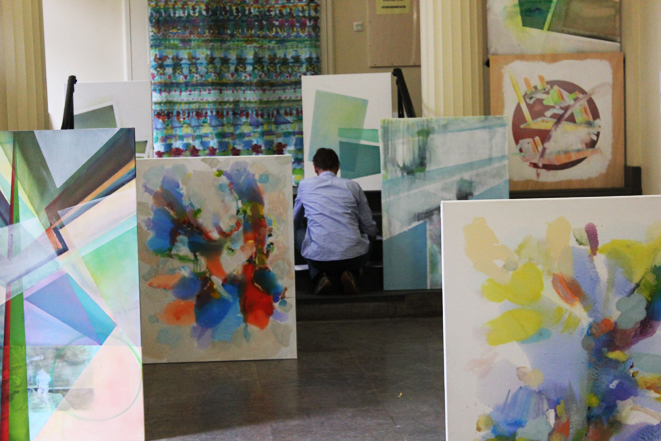 Kirsten K&ouml;tter: Installation Malerei, 27.-29.06.2014, Kunstfestival 48-Stunden Neuk&ouml;lln Berlin, Albert-Schweitzer-Schule Berlin