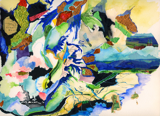 Kirsten K&ouml;tter: Site-specific painting, Malerei vor Ort, um 1990, Aquarell, 24 &times; 32 cm