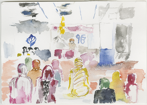 2017-11-12_gurudwara_skizze-1, sketch, 17 &times; 24 cm (Kirsten Kötter)
