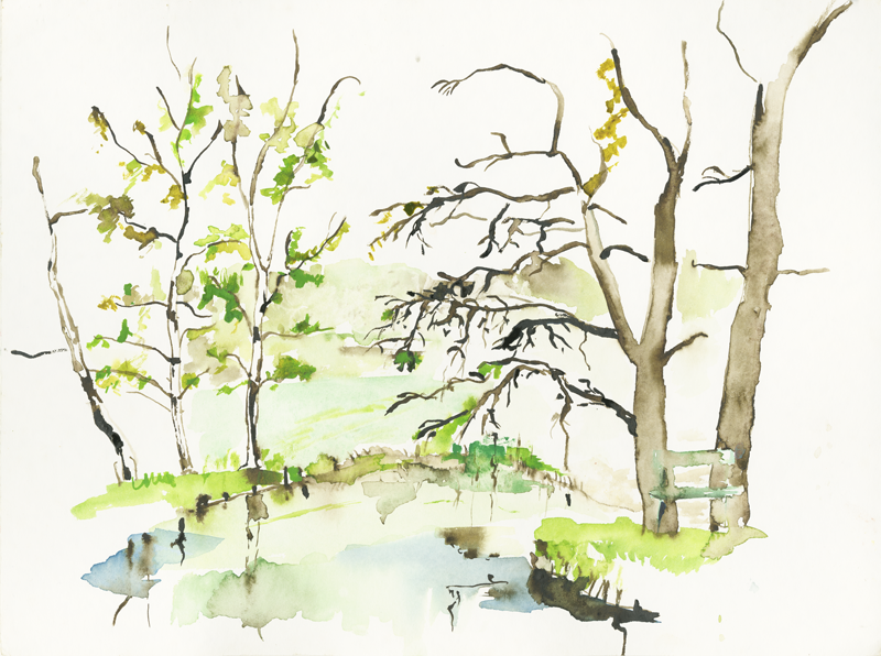 2022-04-29_birken-eichen-fischteich_sketch, 30 &times; 40 cm (Kirsten Kötter)