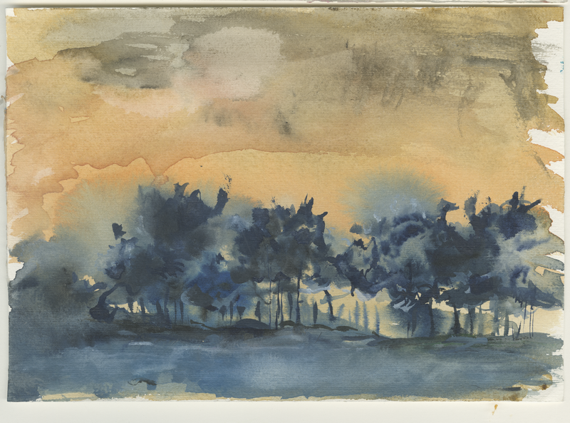 baeume-rosa-himmel, ca. 2005, sketch, 17 &times; 24 cm (Kirsten Kötter)