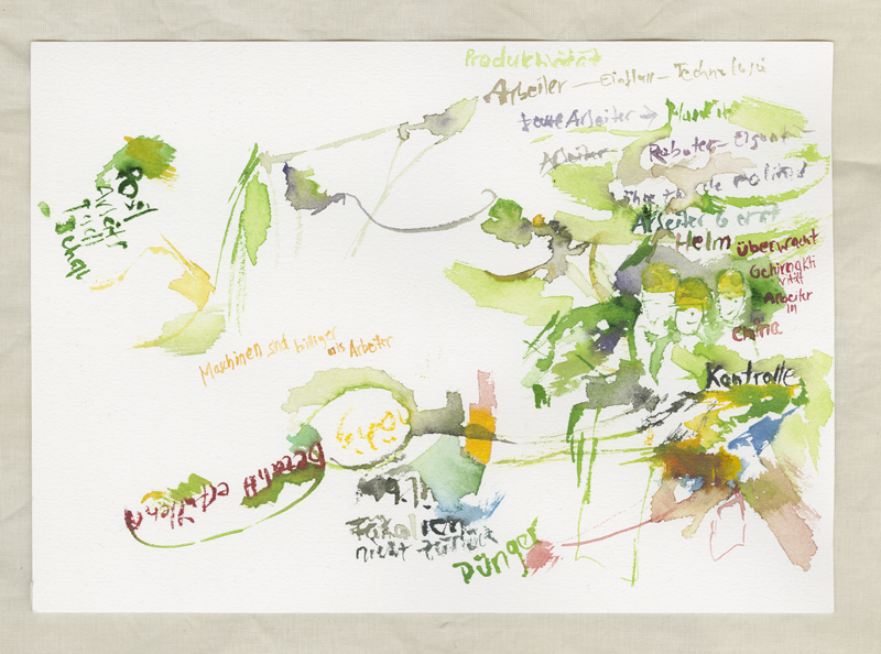 Kirsten Kötter: Automation anxiety, watercolour, 17 x 24 cm  Kirsten Kötter: Automation anxiety, watercolour, 17 x 24 cm